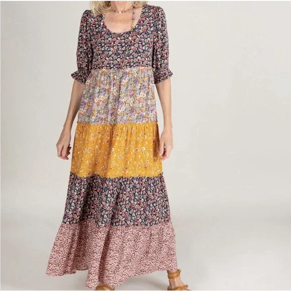 Natural Life Womens Collette Tiered Boho Maxi Dress Size L Cottagecore Prairie - Picture 12 of 12